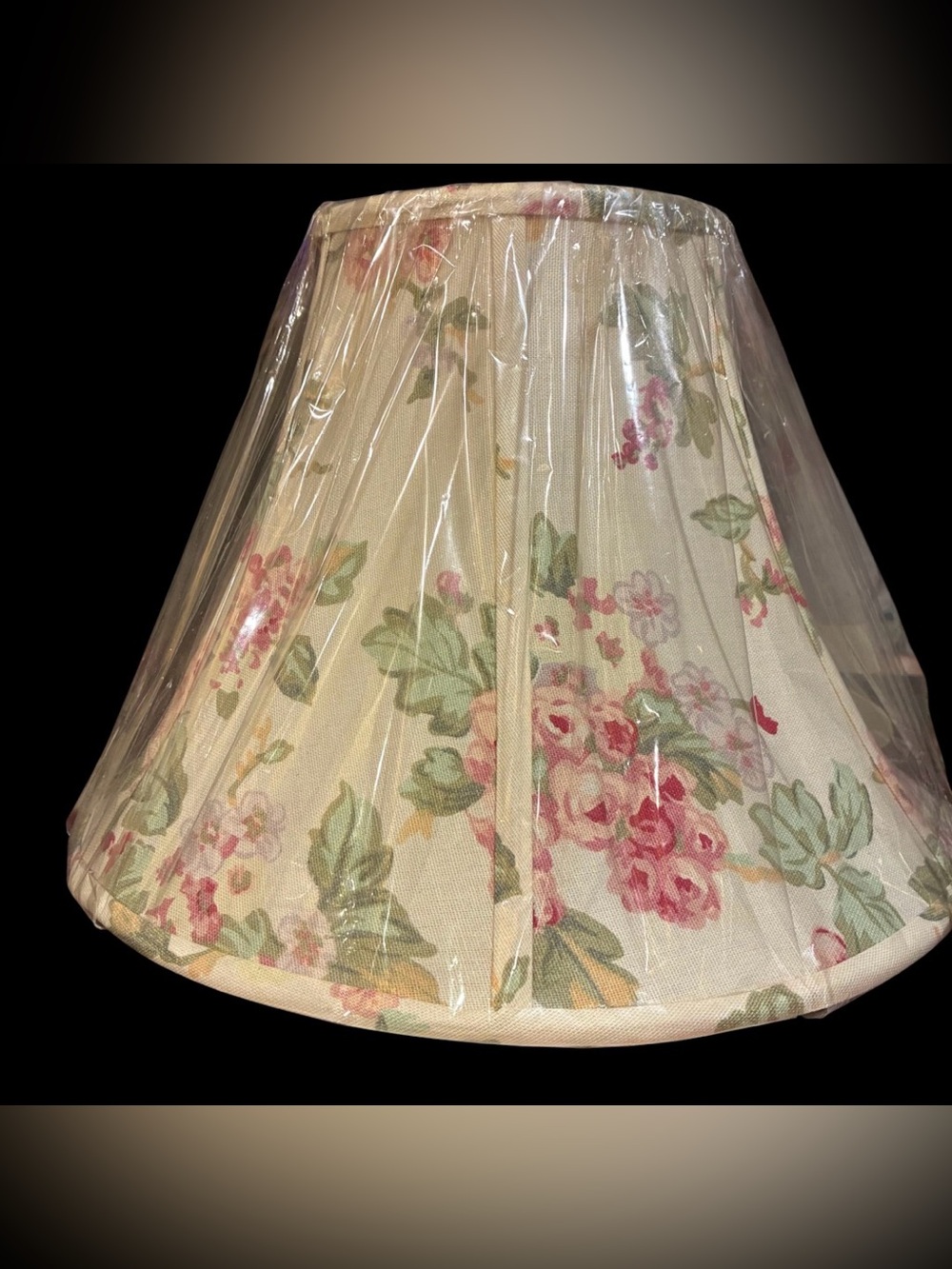 Homestead Shoppe Linen Lampshade Bell Shape Rose Pink Floral Cottage NWT